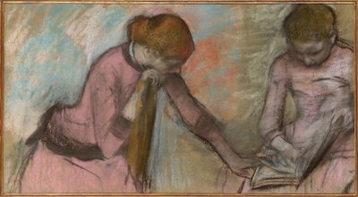 Meninas olhando para um álbum, c.1884 (pastel no papel colocado no cartão) de Edgar Degas