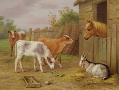 Cena de quinta (óleo sobre tábua) de Edgar Hunt