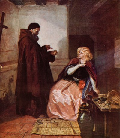 Shakespeare: Julieta e Frei Lourenço, Romeu e Julieta, Ato IV, Cena 1 (lito colorido) de Edgar Melville (after) Ward