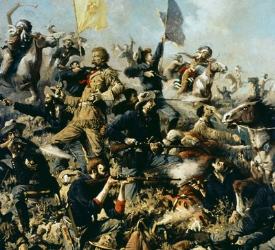 Batalha de Little Bighorn, 25 de Junho de 1876 (óleo sobre tela) (detalhe central) de Edgar Samuel Paxson