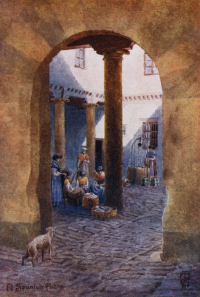 Norte de Espanha: Um pátio espanhol (cor litho) de Edgar T. A. Wigram