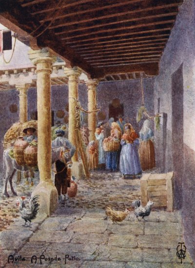 Norte de Espanha: Ávila, A Posada Patio (cor litho) de Edgar T. A. Wigram