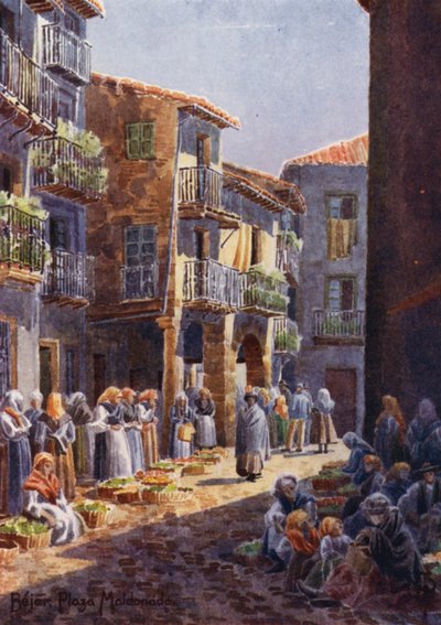 Norte de Espanha: Bejar, A Corner in the Market-place (cor litho) de Edgar T. A. Wigram