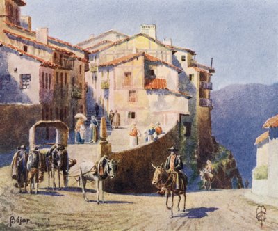Norte de Espanha: Bejar, An Approach to the Town (cor litho) de Edgar T. A. Wigram