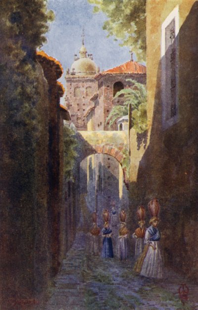 Norte da Espanha: Cáceres, dentro das antigas muralhas da cidade (lito a cores) de Edgar T. A. Wigram