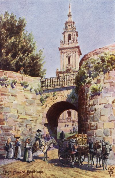 Norte de Espanha: Lugo, The Santiago Gate (cor litho) de Edgar T. A. Wigram
