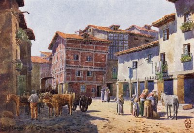Norte de Espanha: Miranda del Ebro, A Corner in the Town (cor litho) de Edgar T. A. Wigram