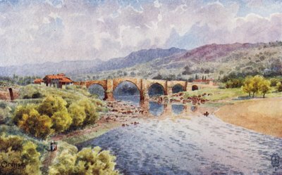 Norte de Espanha: Orense, A Ponte sobre o Mino (cor litho) de Edgar T. A. Wigram