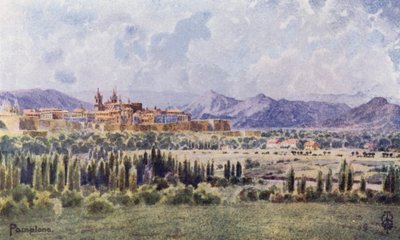 Norte da Espanha: Pamplona, Da Estrada à Fronteira (lito a cores) de Edgar T. A. Wigram
