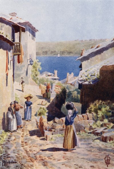 Norte de Espanha: Rivadeo, An Approach to the Harbour (cor litho) de Edgar T. A. Wigram