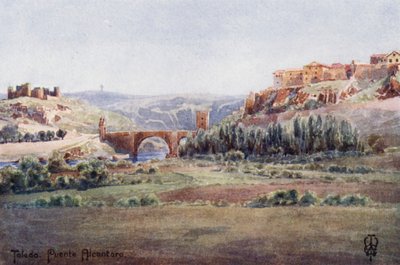 Norte de Espanha: Toledo, Ponte de Alcântara, a partir da estrada de Illescas (cor litho) de Edgar T. A. Wigram