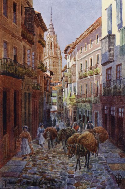Norte de Espanha: Toledo, Calle del Comercio, com a Torre Catedral (cor litho) de Edgar T. A. Wigram