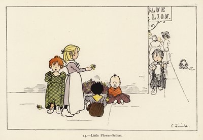 Pequenas Vendedoras de Flores (cor litho) de Edith Farmiloe