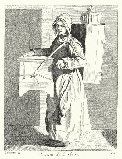Barrel Organ Player (gravura) de Edmé (after) Bouchardon