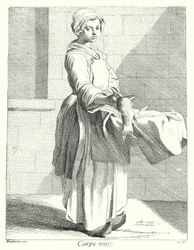 Vendedor de peixe (gravura) de Edmé (after) Bouchardon