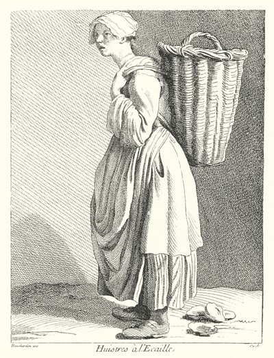 Vendedor de Ostras (gravura) de Edmé (after) Bouchardon
