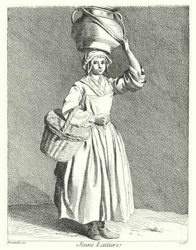 Milkmaid Jovem (gravura) de Edmé (after) Bouchardon