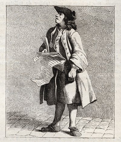 Le crieur des numos winners (Loto) - Petity metier de Paris (Études prises dans le bas Peuple, ou les Cris de Paris) - gravura de Edme Bouchardon (1698-1762) de Edmé Bouchardon