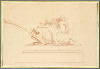 Golfinho jorrando água para a esquerda com um cupido. 1737 de Edmé Bouchardon