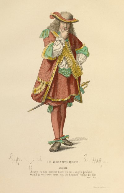 Traje para o papel de Alceste, c.1868 (gravura) de Edmond Aime Florentin Geffroy