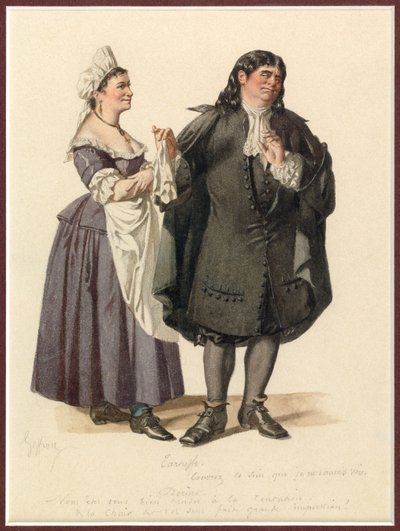 Retrato de Dorine e Tartufo, c.1870 (aguarela) de Edmond Aime Florentin Geffroy