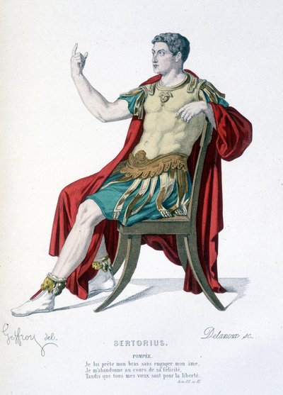 A personagem de Pompeu na peça de teatro Sertorius - Full Theatre: (Colecção de peças de Corneille) desenho de Geffroy, gravura de Delanoux - ed. Laplace, Sanchez et Cie, Paris 1884 de Edmond Aime Florentin Geffroy