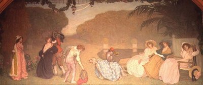 Meninas a assistir a um teatro ao ar livre de Edmond François Aman Jean