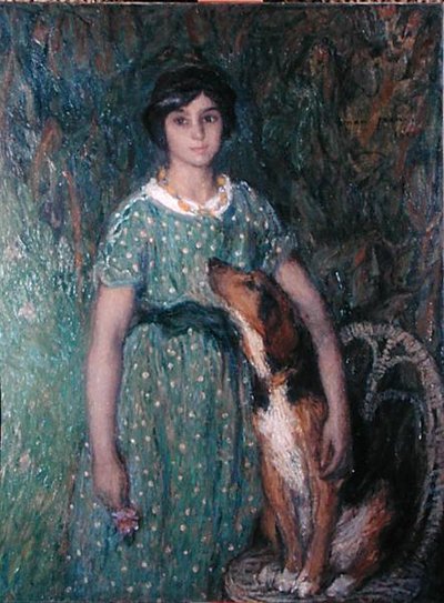 Menina com um cão de Edmond François Aman Jean