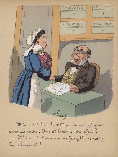 Uma mãe a registar o seu bebé na Câmara Municipal (cor litho) de Edmond Lavrate