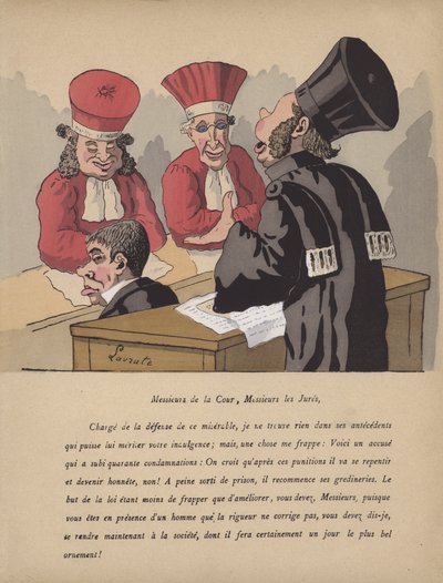 Cena da sala de audiências (cor litho) de Edmond Lavrate