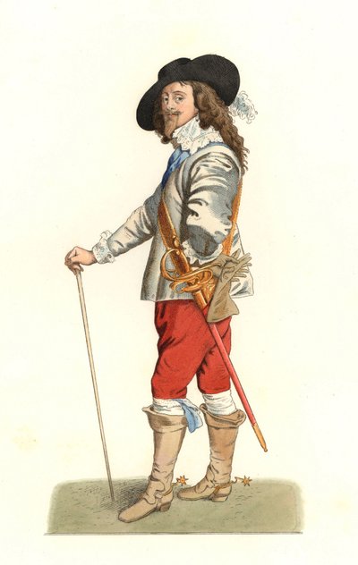 Rei Carlos I da Inglaterra (1600-1649), baseado num retrato de 1635 de Antonie Van Dyck (1599-1641) - Litografia de uma ilustração de Edmond Lechevallier-Chevignard (1825-1902), de "Costumes historiques des 16e de Edmond Lechevallier Chevignard