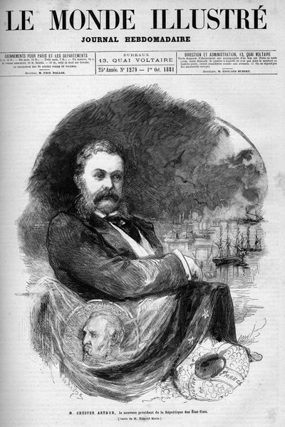 Retrato de Chester Alan Arthur (1830-1886), Presidente dos Estados Unidos da América. Gravura de Edmond Morin. Um dos "The Illustrous World" No. 1279 de 1 de outubro. de Edmond Morin