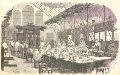 Ourives trabalhando na Christophle Flatware Factory em Paris, pub. 1875. de Edmond Morin