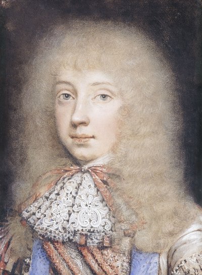 Retrato de Edward Stuart, comprimento do busto, com esvoaçantes cabelos e renda, de Edmund Ashfield