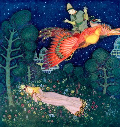 Ilustração para O Pássaro de Fogo do conto de fadas russo de Edmund Dulac