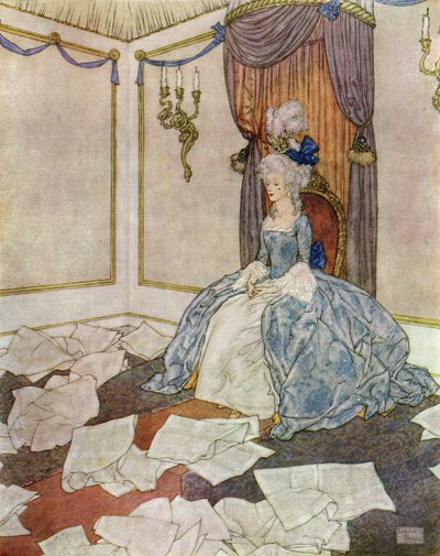 Ela leu todos os jornais do mundo e esqueceu-os de novo, de tão inteligente que é, frontispício de "A Rainha da Neve de Edmund Dulac