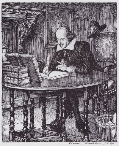 Shakespeare no seu estudo (litho) de Edmund Joseph (after) Sullivan