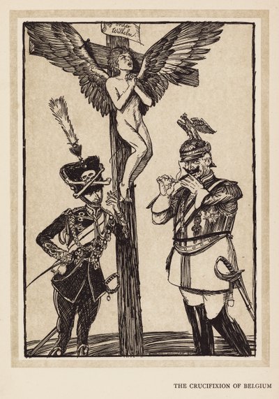 A grinalda do Kaiser: A Crucificação da Bélgica (litografia) de Edmund Joseph (after) Sullivan