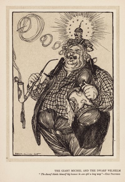 A grinalda do Kaiser: O gigante Michel e o anão Wilhelm (litografia) de Edmund Joseph (after) Sullivan
