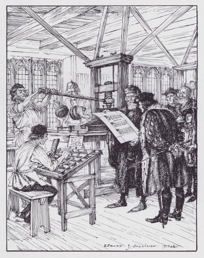 William Caxton na sua loja de impressão (litho) de Edmund Joseph (after) Sullivan