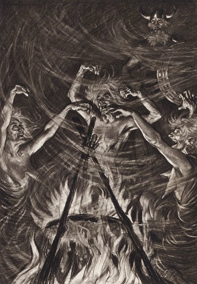 William Shakespeare: A Tragédia de Macbeth, Ato IV, Cena 1 (litografia) de Edmund Joseph (after) Sullivan