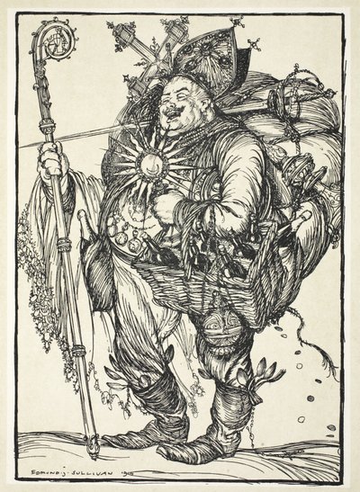 Herr Michel ADC, ao príncipe herdeiro em seu retorno da terra prometida, ilustração da festão do Kaiser por Edmund J. Sullivan, bar. 1916 de Edmund Joseph Sullivan