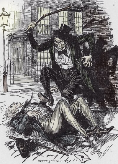 Sr. Hyde assassino Sir Danvers Carew, Ilustração de Edmund Joseph Sullivan (1869-1933) para o romance "L
