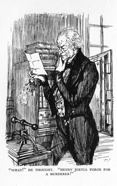 Cena do Estranho Caso do Dr. Jekyll e Mr Hyde por Robert Louis Stevenson, 1927 de Edmund Joseph Sullivan
