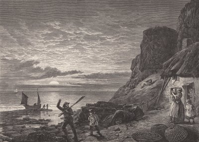 Pai e filho pescadores despedem-se da família (gravura) de Edmund Morison (after) Wimperis