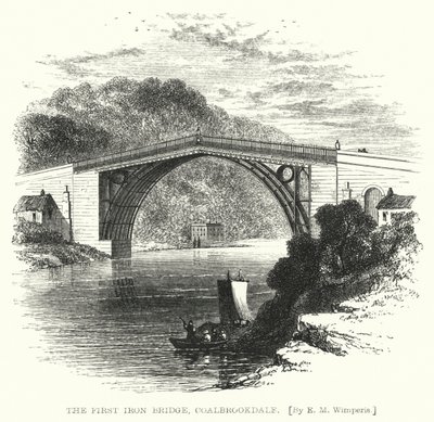 A Primeira Ponte de Ferro, Coalbrookdale (gravura) de Edmund Morison (after) Wimperis