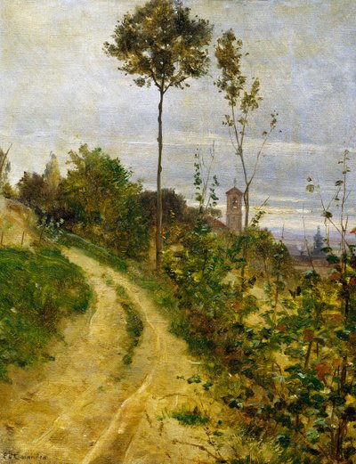 Estrada da colina (óleo sobre tela) de Edoardo Calandra