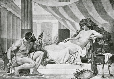 Hércules aos pés de Omphale (litografia) de Edouard-Joseph (after) Dantan