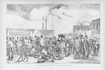 Market Place em Goree, ilustração de "Cote Occidentale d" Afrique ... "de Henri Frey, 1890 de Edouard Auguste Nousveaux