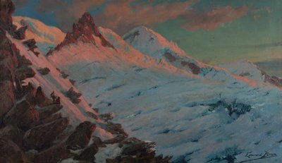 Dois alpinistas a chegar a Les Grands Mulets (maciço do Mont-Blanc) (óleo sobre cartão) de Edouard Brun